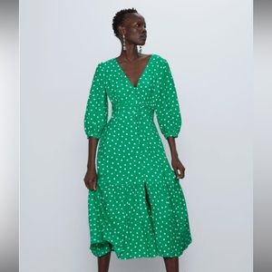 Zara BNWT Green Polka Dot dress size small